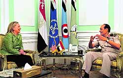 US Secretary of State Hillary Clinton with Field Marshal Hussein Tantawi at a meeting in Cairo