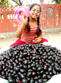 A girl sells jamuns on a roadside in Amritsar on Monday.