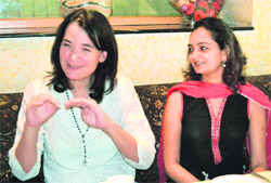 South African Tourism Country manager Hanneli Slabber (left) addresses mediapersons in Amritsar on Monday.