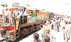 The Abohar-Fazilka passenger train sets off on its maiden journey after the new rail link was inaugurated at the Abohar railway station on Monday.