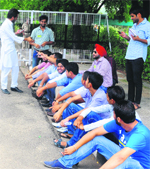 Members of SOPU stage protest at Panjab University in Chandigarh on Monday. Tribune photo: S. Chandan