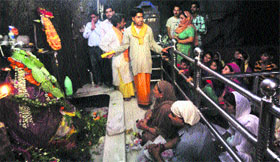 A heavy rush of devotees at the Shiv Khori shrine.