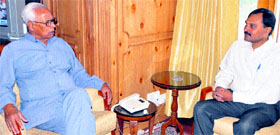Additional Secretary, MHRD, NK Sinha during his meeting with Governor NN Vohra at Raj Bhawan in Srinagar on Monday.