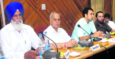 MP Mahinder Singh Kaypee and Deputy Commissioner Priyank Bharti hold a Vigilance Monitoring Committee meeting in Jalandhar on Monday. 