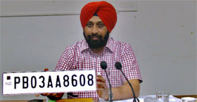 DTO Bhupinder Singh, shows a high security registration plate.