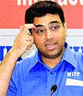 Viswanathan Anand addresses a press conference in Chandigarh on Tuesday