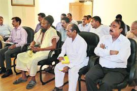 Officials attend a meeting to discuss arrangments for the annual Kounsar Yatra at Reasi on Wednesday. 