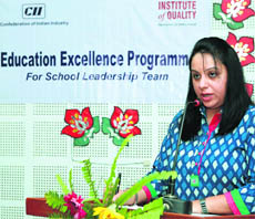 A speaker during a workshop organised at BCM Arya Model School in Ludhiana on Wednesday.