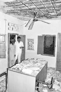 The roof that collapsed in Government Primary School at Maheshpur village, Panchkula, on Thursday. 