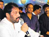 Haryana Home Minister Gopal Kanda addresses people at a function in Sirsa. A Tribune photograph
