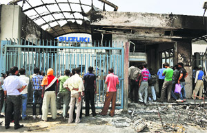 The burnt front area of the Maruti factory.