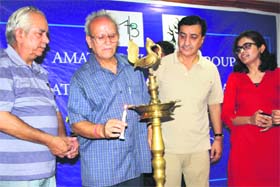 Members of the Amateur Theatre Group and the National School of Drama inaugurate a theatre workshop in Jammu on Thursday