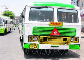 The bus which hit a man in Ludhiana on Thursday