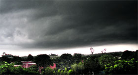 A thick blanket of grey clouds forms a canopy over Sector 28 before rain lashed Chandigarh on Friday.