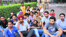 Members of the Students' Organisation of Panjab University stage a protest at Panjab University in Chandigarh on Friday.