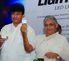 CM Sheila Dikshit with Power Minister Haroon Yusuf launches LED lights in New Delhi on Friday. 