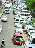 Haphazard parking often leads to congestion on the BC Road, causing problems for commuters