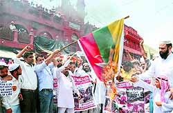 Members of the Muslim community hold a protest in Ludhiana