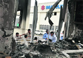 A portion of the vandalised Maruti plant at Manesar. 