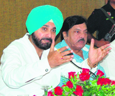 Navjot Sidhu addresses the media in Amritsar.
