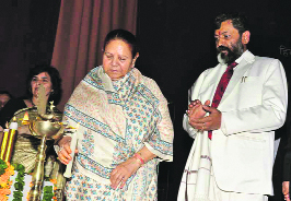 Governor Urmila Singh lights the lamp to inaugurate the 43rd foundation day celebrations of Himachal Pradesh University in Shimla on Sunday.