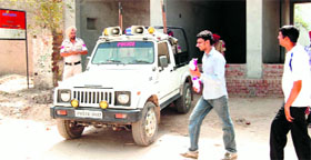 Police personnel deployed at a Akhara village in Jagraon.