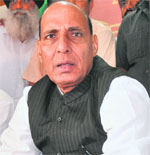 BJP leader Rajnath Singh interacts with the media in Chandigarh on Sunday.
