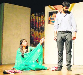 Artistes during the play Khooh Bolda Hai in Amritsar. 