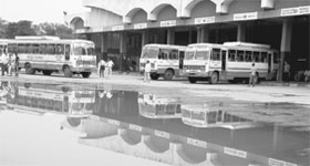Water accumulated at the bus stand of Sector 5 in Panchkula on Monday.