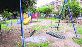 Broken swings and lack of cleanliness at a park in Sector 47.