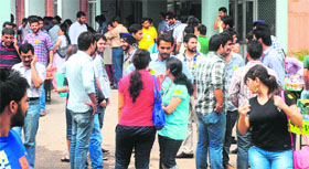 Students attend counselling for admission to the University Institute of Legal Studies at Panjab University in Chandigarh on Monday.