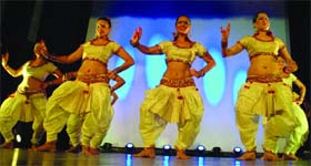 Students of the Banjara School of Dance perform during a festival in New Delhi on Sunday night