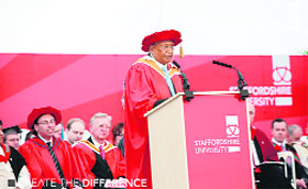 Vijay Aggarwal, chairman, Asia Pacific Institute of Information Technology SD India, Panipat, addresses a gathering at Staffordshire University, United Kingdom.