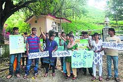 Members of Jagori Gramin, an NGO, hold a demonstration in Kangra on Monday. 