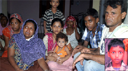 Wailing relatives of Hrithik (inset) at Abadpura in Jalandhar on Monday. Tribune photo: Malkiat Singh