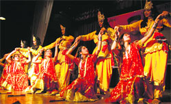 Students present an item during the annual function of Government Dental College at the Gaiety Theatre in Shimla on Tuesday. Photo: Amit Kanwar
