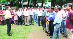 Judicial employees stage a protest in support of their demands at the District Courts complex in Dharamsala on Tuesday. Photo: Kamaljeet 