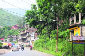A view of a commercial complex that has come up in an industrial area alongside the highway at Sauli khad in Mandi