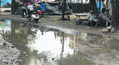 Sewage accumulated on the Tajpur road in Ludhiana.