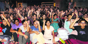 Girl hostellers protest at Punjab Agricultural University.