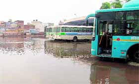 The waterlogged Gurgaon bus stand after Wednesday nights downpour.