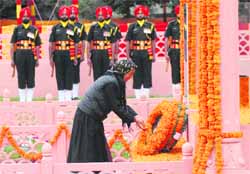 A kin of a Kargil War martyr attends the memorial service.