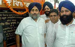 Deputy Chief Minister Sukhbir Badal lays the foundation stone of a new building of the Government Senior Secondary School for Girls at Jalalabad in Fazilka district on Friday. Also seen in the picture is MP Sher Singh Ghubaya