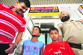 The rescued children in the custody of RPF officials in Ludhiana on Friday. 