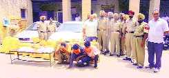 The accused with the recovered contraband in Machchiwara on Friday.