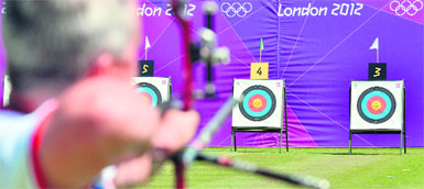 British archer Simon Terry aims to take a shot at the Lord's Cricket Ground in London on Friday.  AFP