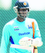 Sri Lankas Angelo Mathews during a nets session ahead of third ODI on Saturday.  Reuters