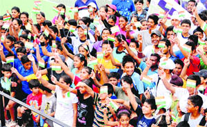 Trainees of the Chandigarh Lawn Tennis Association send their best wishes to the Indian contingent for the London Olympics on Saturday. 