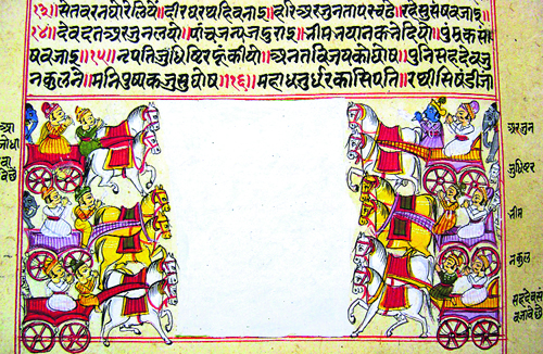 The opposing forces of the Kauravas and the Pandavas