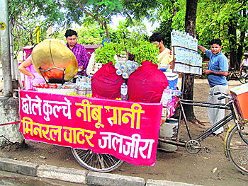 Given the Indian tradition of keeping pitchers for thirsty passersby, selling of water seems ironical